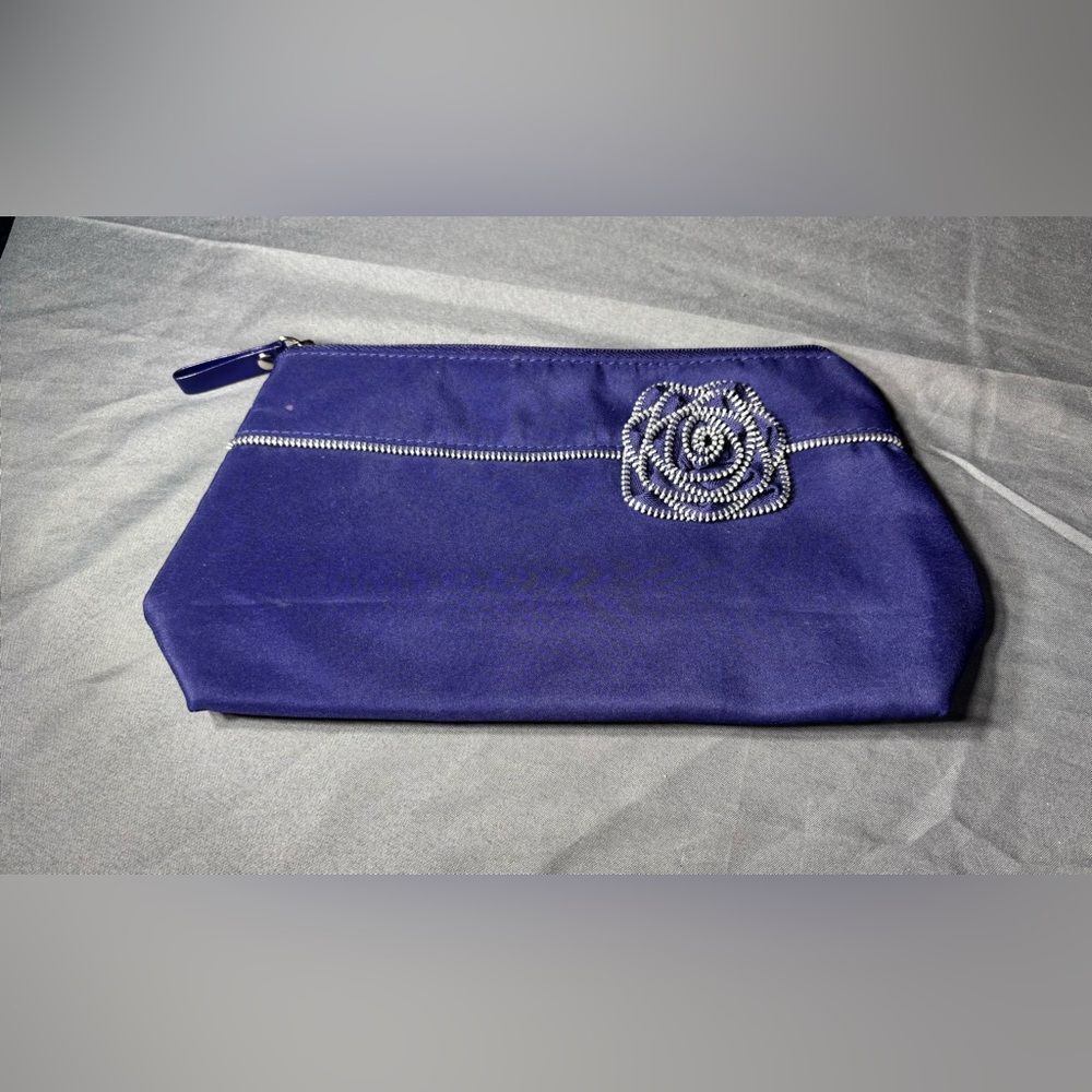 Lancôme Paris Stylish Purple Satin Wristlet Clutch with Silver Floral Accent